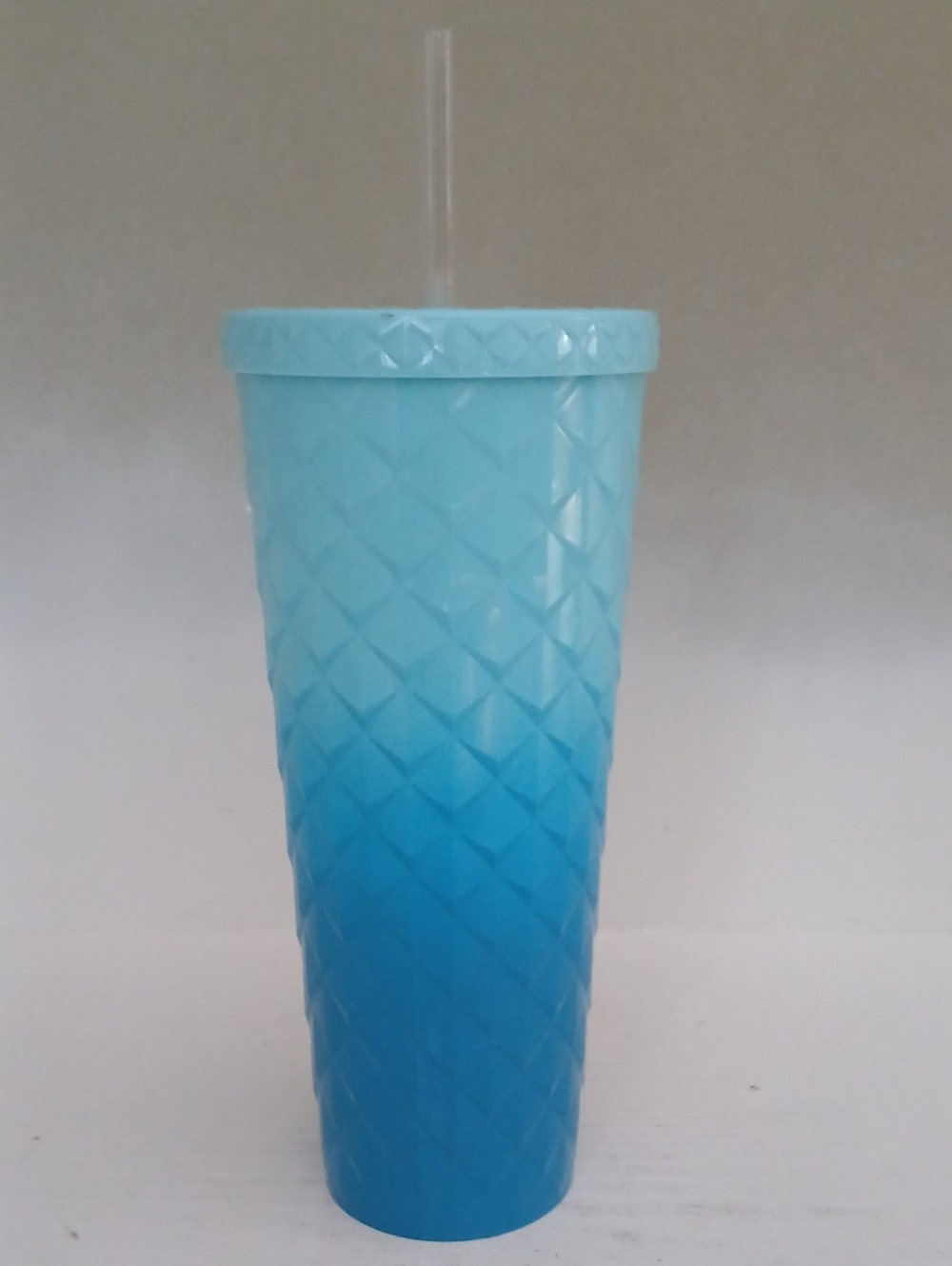 Blue Ombre Textured Plastic Tumbler with Straw